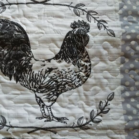 Grey Farmhouse Animals Printed King Quilt Set Country Primitive Rooster - Picture 6 of 7